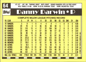 1990 Topps - Collector's Edition (Tiffany) #64 Danny Darwin Back