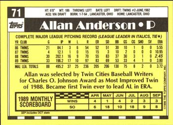 1990 Topps - Collector's Edition (Tiffany) #71 Allan Anderson Back