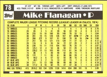 1990 Topps - Collector's Edition (Tiffany) #78 Mike Flanagan Back