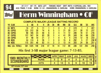 1990 Topps - Collector's Edition (Tiffany) #94 Herm Winningham Back