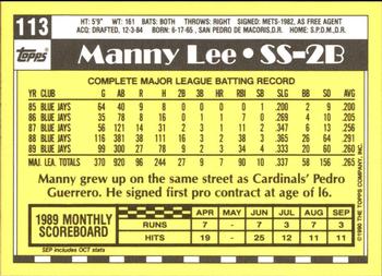 1990 Topps - Collector's Edition (Tiffany) #113 Manuel Lee Back