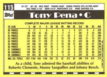 1990 Topps - Collector's Edition (Tiffany) #115 Tony Pena Back