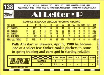 1990 Topps - Collector's Edition (Tiffany) #138 Al Leiter Back