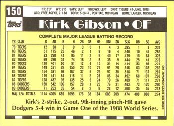1990 Topps - Collector's Edition (Tiffany) #150 Kirk Gibson Back