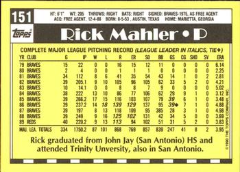 1990 Topps - Collector's Edition (Tiffany) #151 Rick Mahler Back