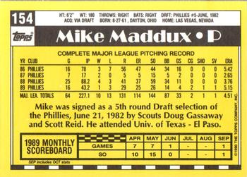 1990 Topps - Collector's Edition (Tiffany) #154 Mike Maddux Back