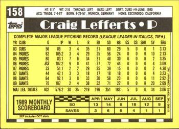 1990 Topps - Collector's Edition (Tiffany) #158 Craig Lefferts Back
