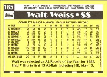 1990 Topps - Collector's Edition (Tiffany) #165 Walt Weiss Back