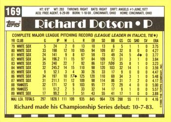 1990 Topps - Collector's Edition (Tiffany) #169 Richard Dotson Back