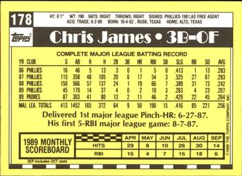 1990 Topps - Collector's Edition (Tiffany) #178 Chris James Back