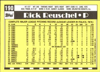 1990 Topps - Collector's Edition (Tiffany) #190 Rick Reuschel Back