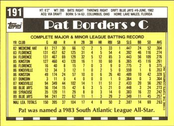 1990 Topps - Collector's Edition (Tiffany) #191 Pat Borders Back