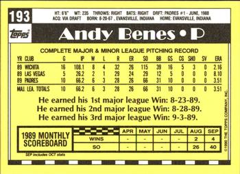 1990 Topps - Collector's Edition (Tiffany) #193 Andy Benes Back