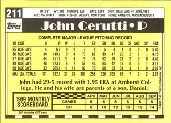 1990 Topps - Collector's Edition (Tiffany) #211 John Cerutti Back