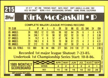 1990 Topps - Collector's Edition (Tiffany) #215 Kirk McCaskill Back