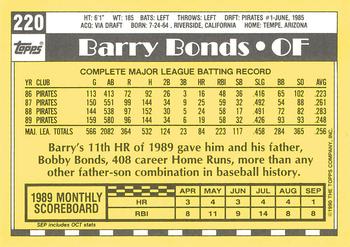 1990 Topps - Collector's Edition (Tiffany) #220 Barry Bonds Back