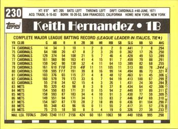 1990 Topps - Collector's Edition (Tiffany) #230 Keith Hernandez Back