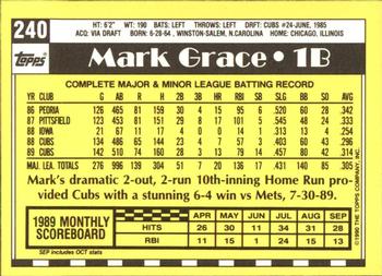 1990 Topps - Collector's Edition (Tiffany) #240 Mark Grace Back