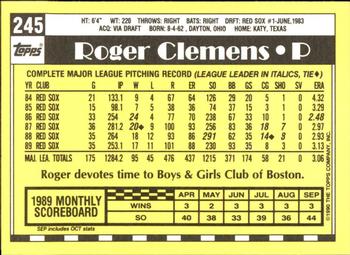1990 Topps - Collector's Edition (Tiffany) #245 Roger Clemens Back