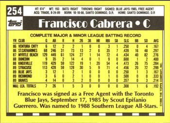 1990 Topps - Collector's Edition (Tiffany) #254 Francisco Cabrera Back