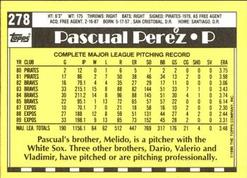 1990 Topps - Collector's Edition (Tiffany) #278 Pascual Perez Back
