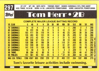 1990 Topps - Collector's Edition (Tiffany) #297 Tom Herr Back
