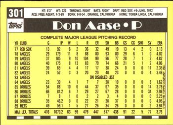 1990 Topps - Collector's Edition (Tiffany) #301 Don Aase Back