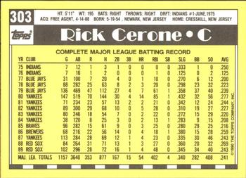 1990 Topps - Collector's Edition (Tiffany) #303 Rick Cerone Back