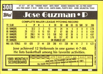 1990 Topps - Collector's Edition (Tiffany) #308 Jose Guzman Back