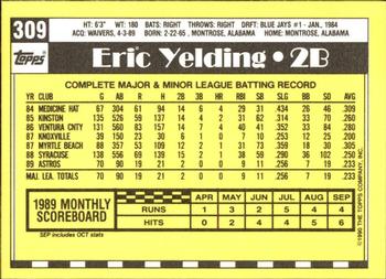 1990 Topps - Collector's Edition (Tiffany) #309 Eric Yelding Back