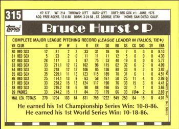 1990 Topps - Collector's Edition (Tiffany) #315 Bruce Hurst Back