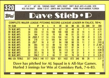 1990 Topps - Collector's Edition (Tiffany) #320 Dave Stieb Back