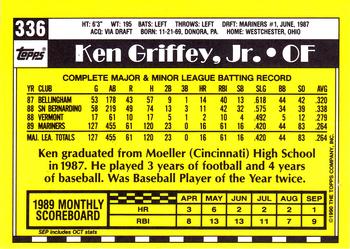 1990 Topps - Collector's Edition (Tiffany) #336 Ken Griffey, Jr. Back