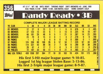 1990 Topps - Collector's Edition (Tiffany) #356 Randy Ready Back