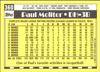 1990 Topps - Collector's Edition (Tiffany) #360 Paul Molitor Back