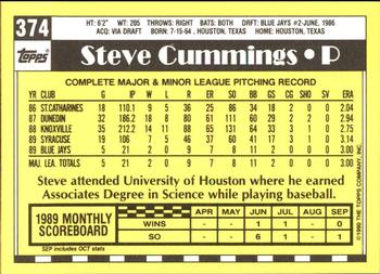 1990 Topps - Collector's Edition (Tiffany) #374 Steve Cummings Back