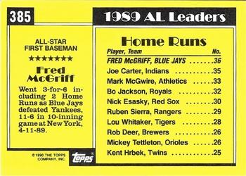 1990 Topps - Collector's Edition (Tiffany) #385 Fred McGriff Back