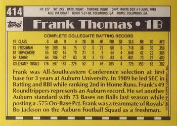 1990 Topps - Collector's Edition (Tiffany) #414 Frank Thomas Back