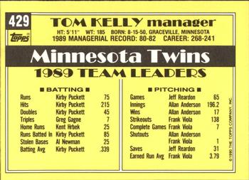 1990 Topps - Collector's Edition (Tiffany) #429 Tom Kelly Back