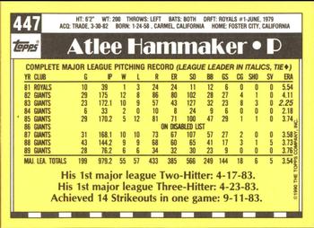 1990 Topps - Collector's Edition (Tiffany) #447 Atlee Hammaker Back