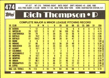 1990 Topps - Collector's Edition (Tiffany) #474 Rich Thompson Back