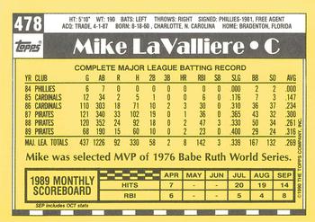 1990 Topps - Collector's Edition (Tiffany) #478 Mike LaValliere Back