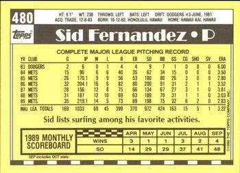 1990 Topps - Collector's Edition (Tiffany) #480 Sid Fernandez Back