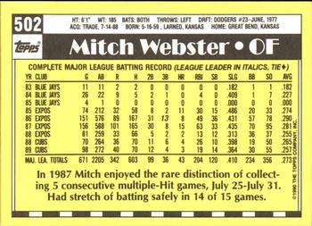 1990 Topps - Collector's Edition (Tiffany) #502 Mitch Webster Back