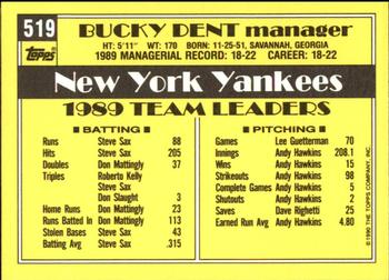 1990 Topps - Collector's Edition (Tiffany) #519 Bucky Dent Back