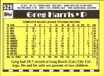 1990 Topps - Collector's Edition (Tiffany) #529 Greg Harris Back