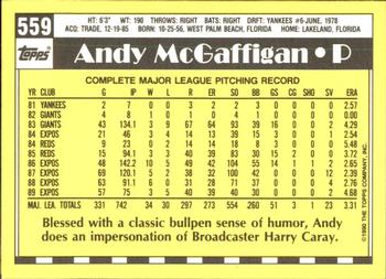 1990 Topps - Collector's Edition (Tiffany) #559 Andy McGaffigan Back