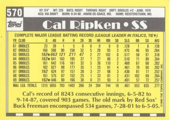 1990 Topps - Collector's Edition (Tiffany) #570 Cal Ripken Back