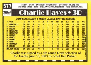 1990 Topps - Collector's Edition (Tiffany) #577 Charlie Hayes Back