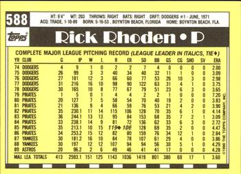 1990 Topps - Collector's Edition (Tiffany) #588 Rick Rhoden Back